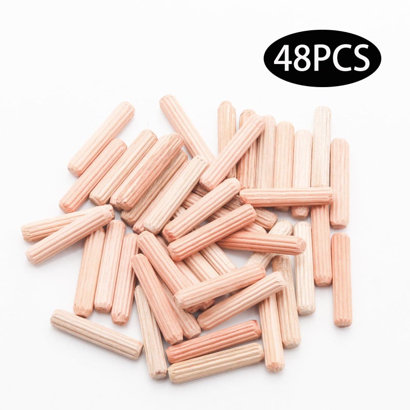 Adyoney 48Pcs 5mm x 25mm / 1/5 Inch x 1 Inch Wooden Dowel Pin Fluted Beveled Ends Wooden Pegs Support Shelves - Image 3